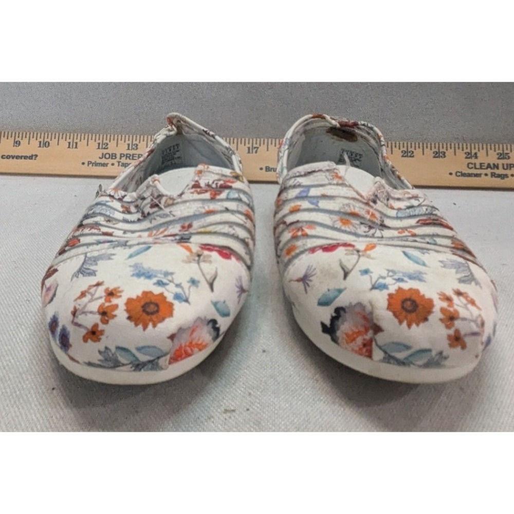 BOBS Skechers Floral Slip On Flats Womens 8 White Multicolor Fair Mesh Panels